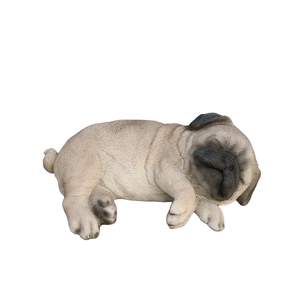 Pug Dreamland: Cozy Brown Polyresin Sleeping Pug Figurine. Picture 1