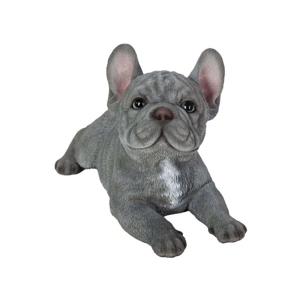Tranquil Blue Hues: Polyresin Lying French Bulldog Figurine in Grey Blue. Picture 1
