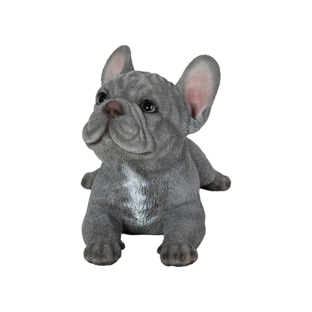 Tranquil Blue Hues: Polyresin Lying French Bulldog Figurine in Grey Blue. Picture 5