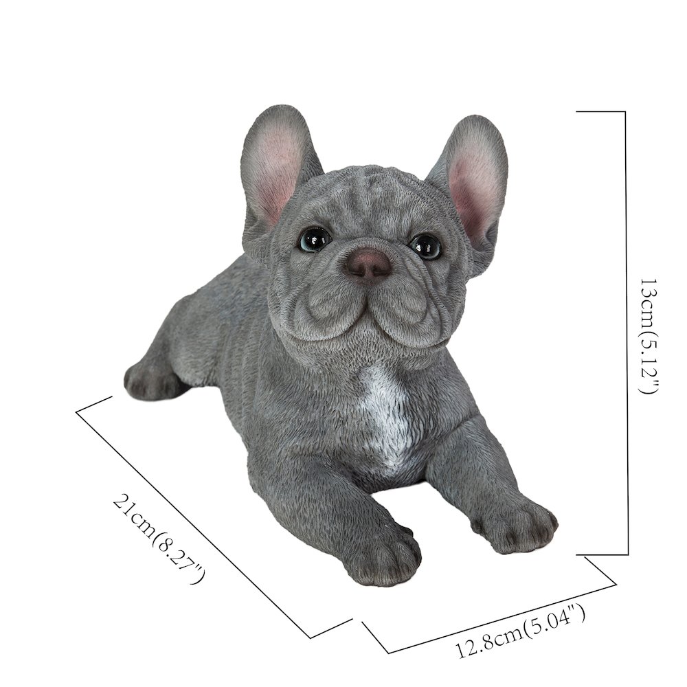 Tranquil Blue Hues: Polyresin Lying French Bulldog Figurine in Grey Blue. Picture 3