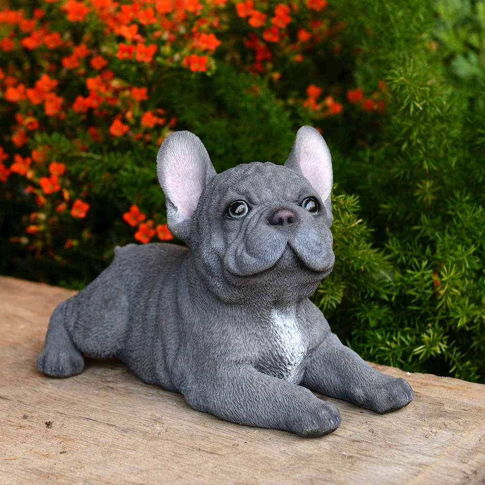 Tranquil Blue Hues: Polyresin Lying French Bulldog Figurine in Grey Blue. Picture 2