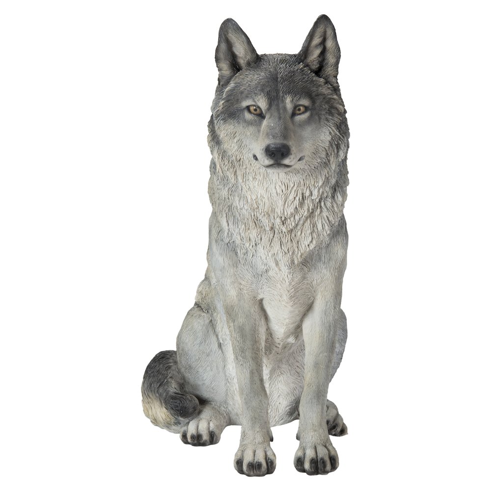 Sitting Grey Wolf Statue. Picture 2