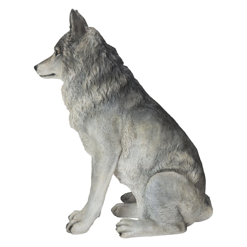 Sitting Grey Wolf Statue. Picture 1