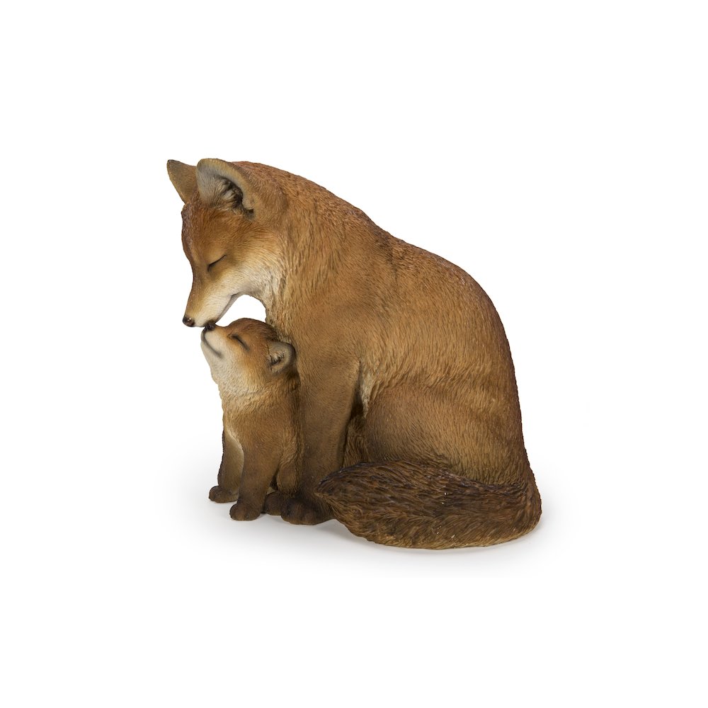 Cuddling Mother And Baby Fox Garden Statue. Picture 3