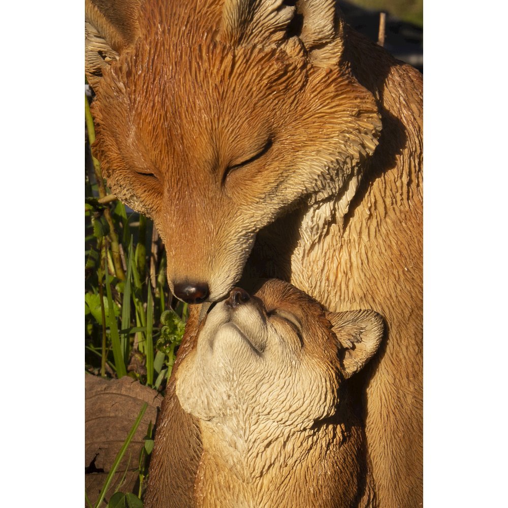 Cuddling Mother And Baby Fox Garden Statue. Picture 4