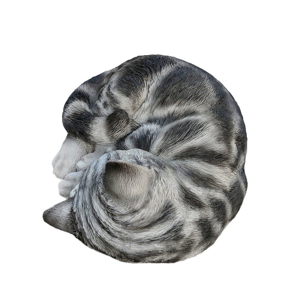 Tabby Dreams: Enchanting Black Polyresin Sleeping Cat Figurine. Picture 4