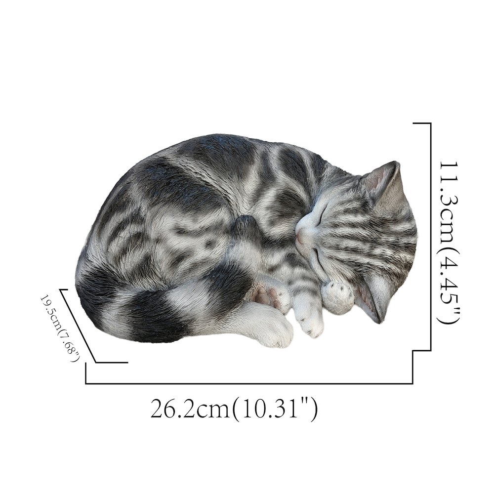 Tabby Dreams: Enchanting Black Polyresin Sleeping Cat Figurine. Picture 3