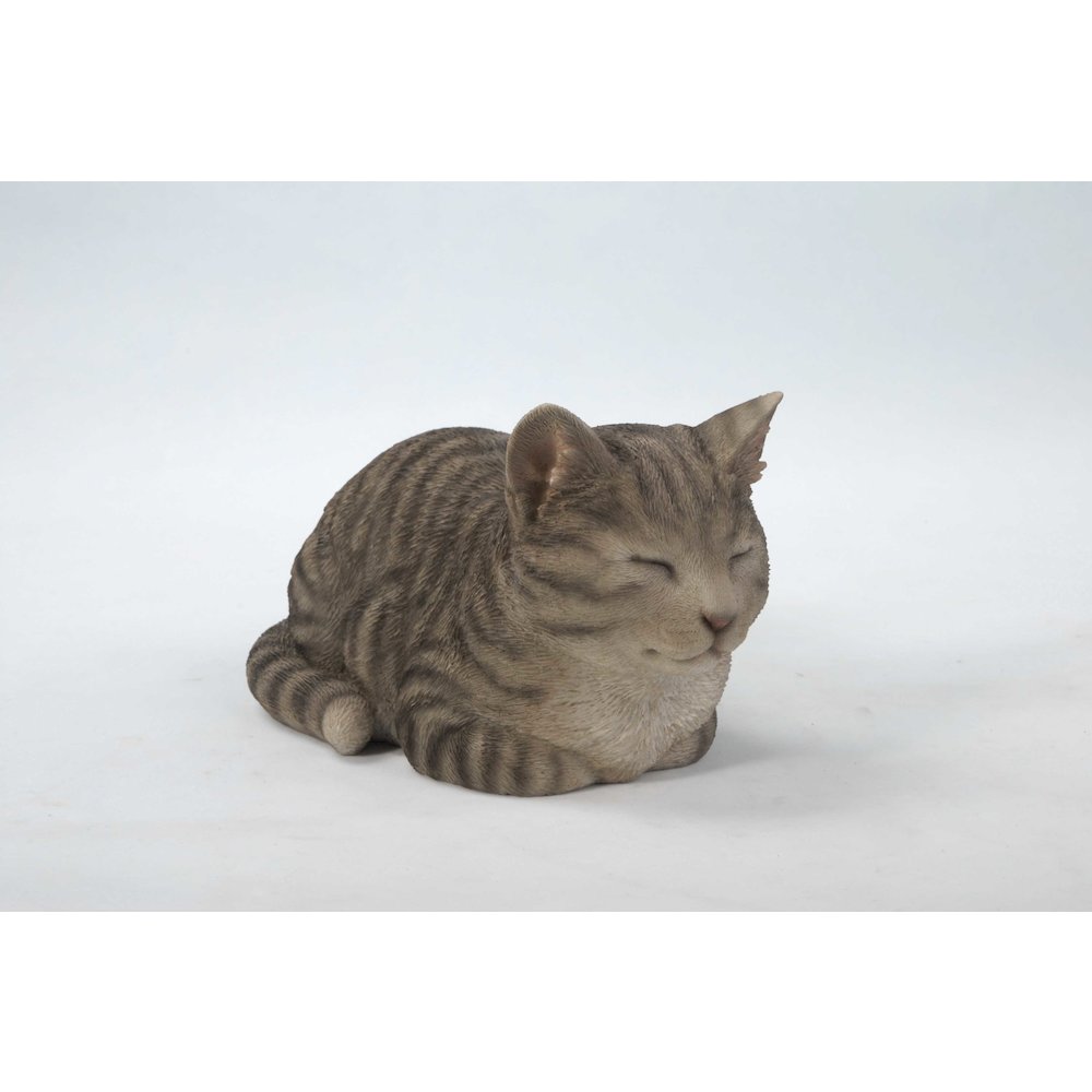 Sleeping Grey Tabby Cat Statue. Picture 3