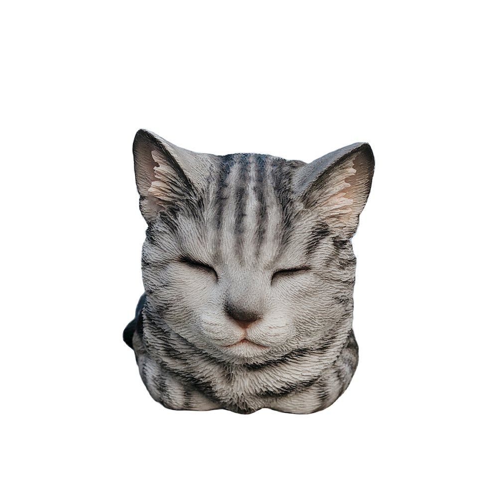 Tabby Tranquility: Whimsical Black Polyresin Napping Cat Figurine. Picture 1