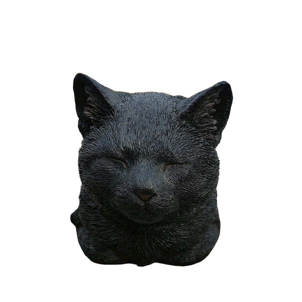 Serenity Snooze: Chic Black Polyresin Napping Cat Figurine. Picture 1