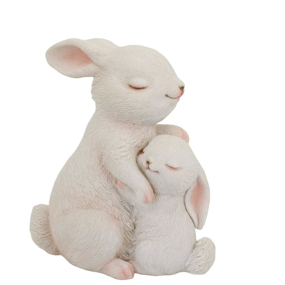 Tender Moments: Polyresin Mother & Baby Rabbit Figurine in Elegant White. Picture 1