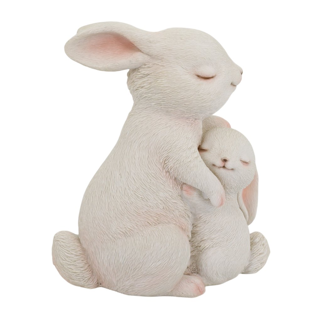 Tender Moments: Polyresin Mother & Baby Rabbit Figurine in Elegant White. Picture 5