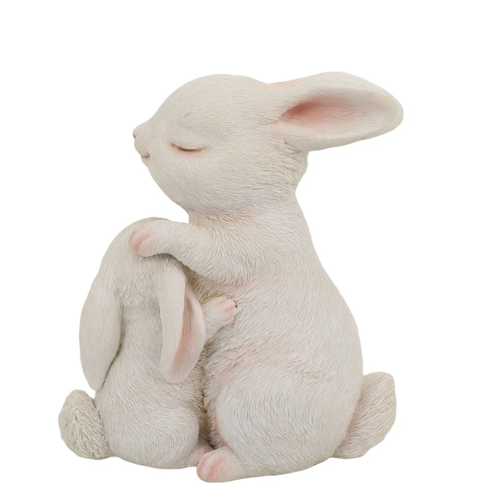 Tender Moments: Polyresin Mother & Baby Rabbit Figurine in Elegant White. Picture 4
