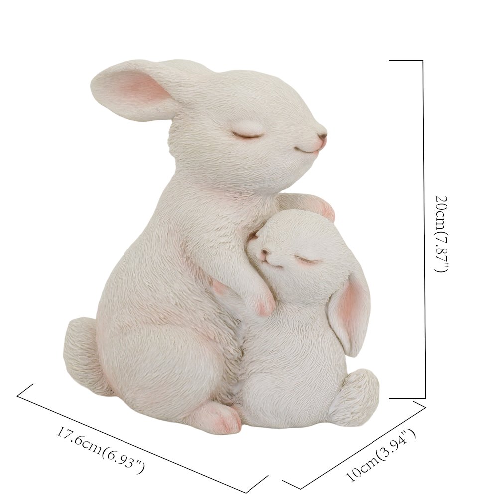 Tender Moments: Polyresin Mother & Baby Rabbit Figurine in Elegant White. Picture 3