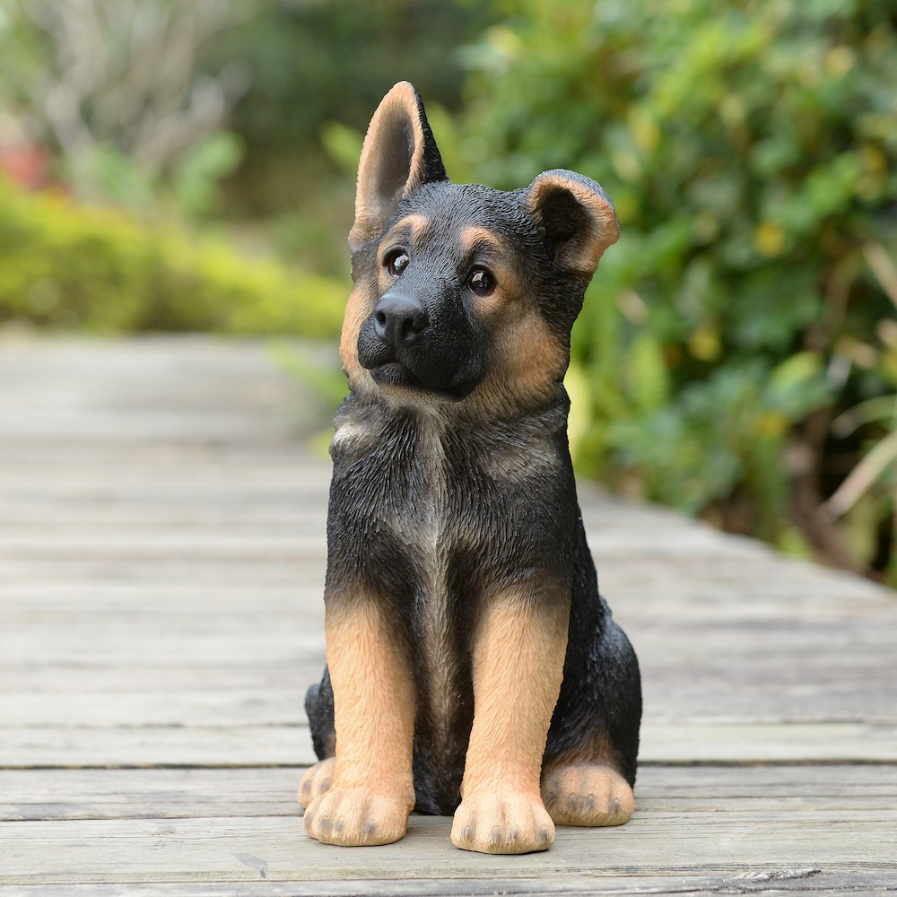 Adorable Shepherd Pup: Polyresin Figurine in Black and Brown. Picture 2