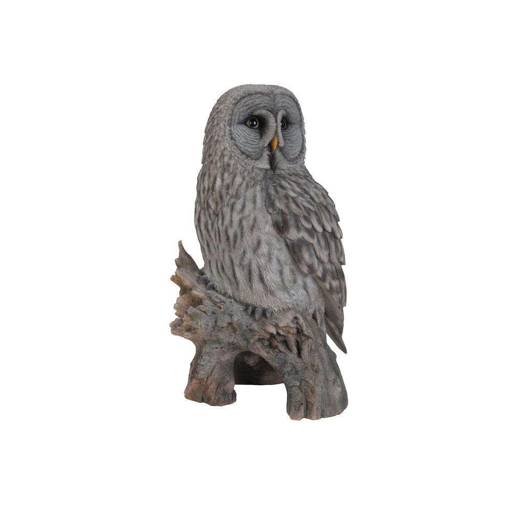 Grey Owl On Stump Statue. Picture 1