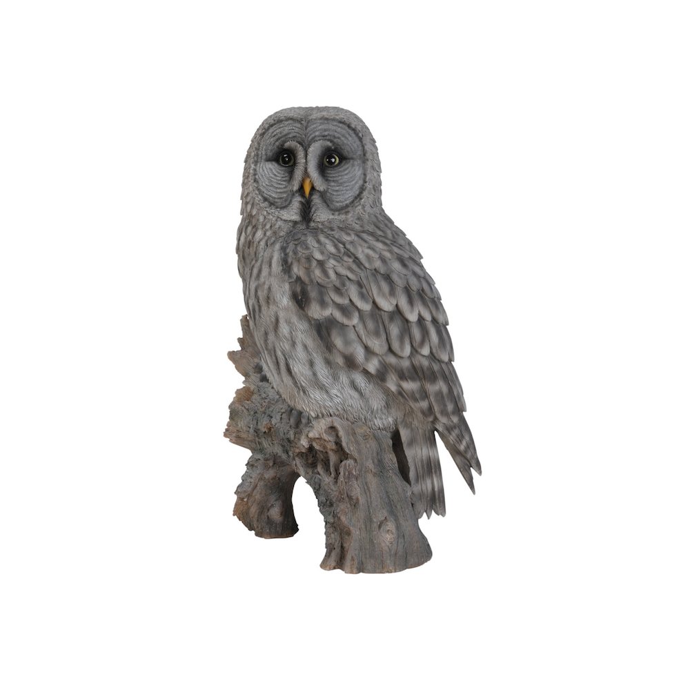 Grey Owl On Stump Statue. Picture 2