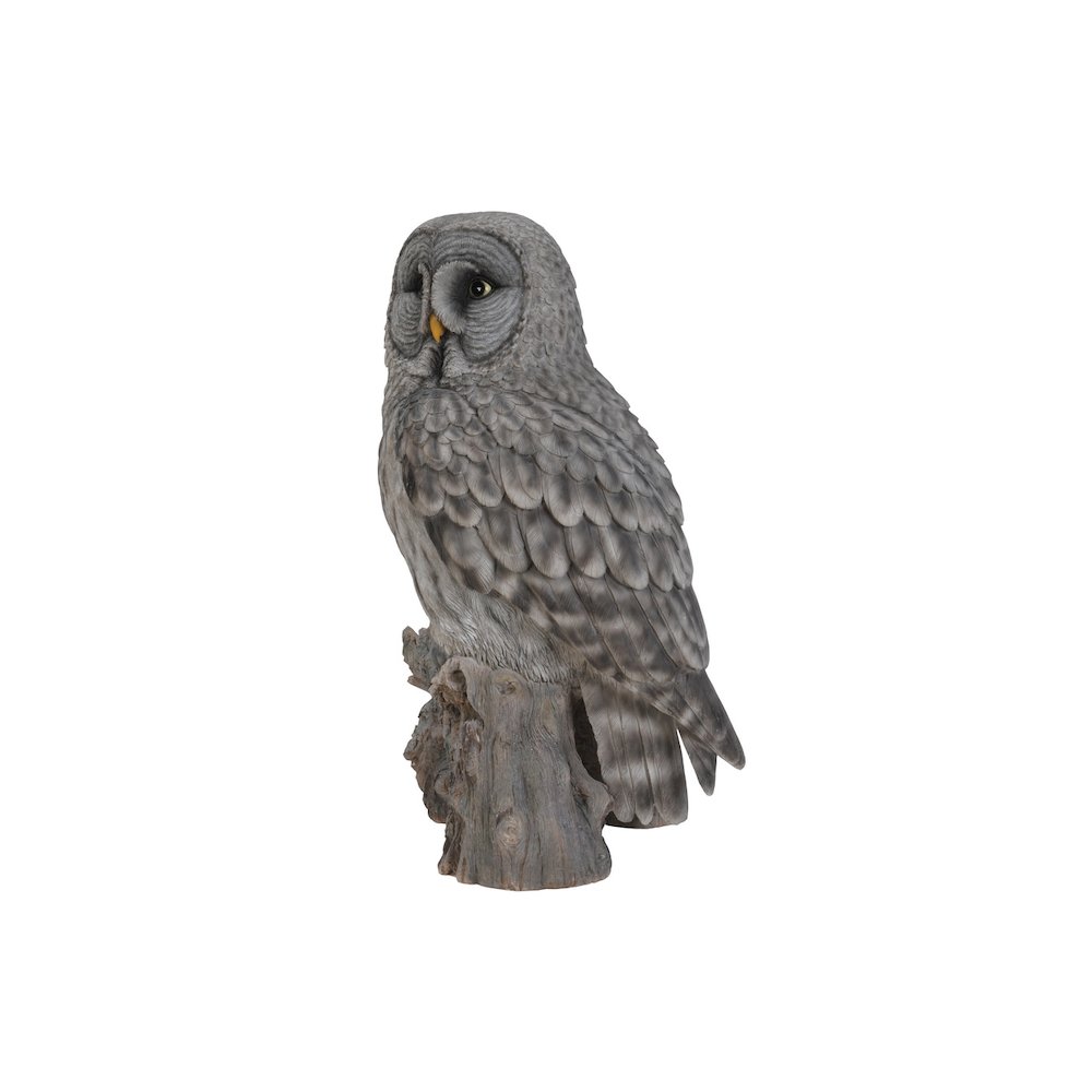 Grey Owl On Stump Statue. Picture 3