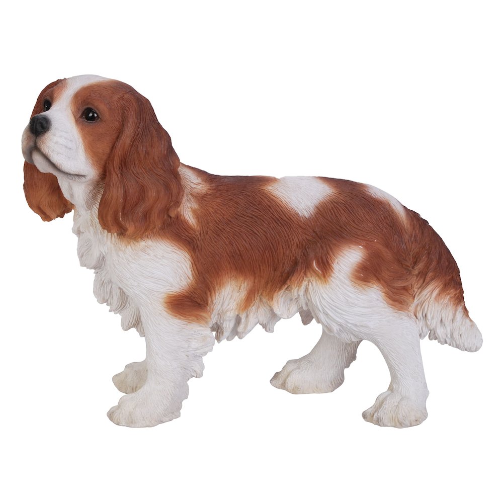 Brown/White King Charles Spaniel Standing Statue. Picture 1