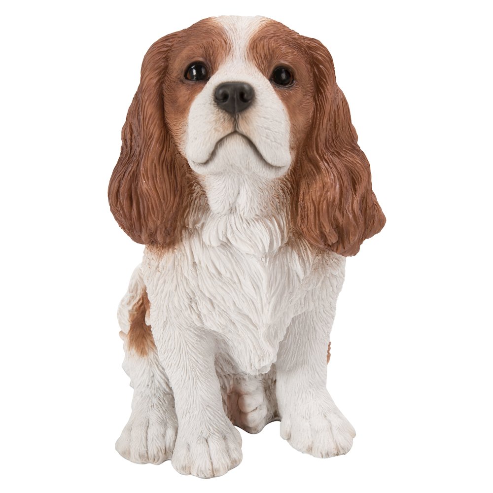 Brown/White King Charles Spaniel Sitting Statue. Picture 2