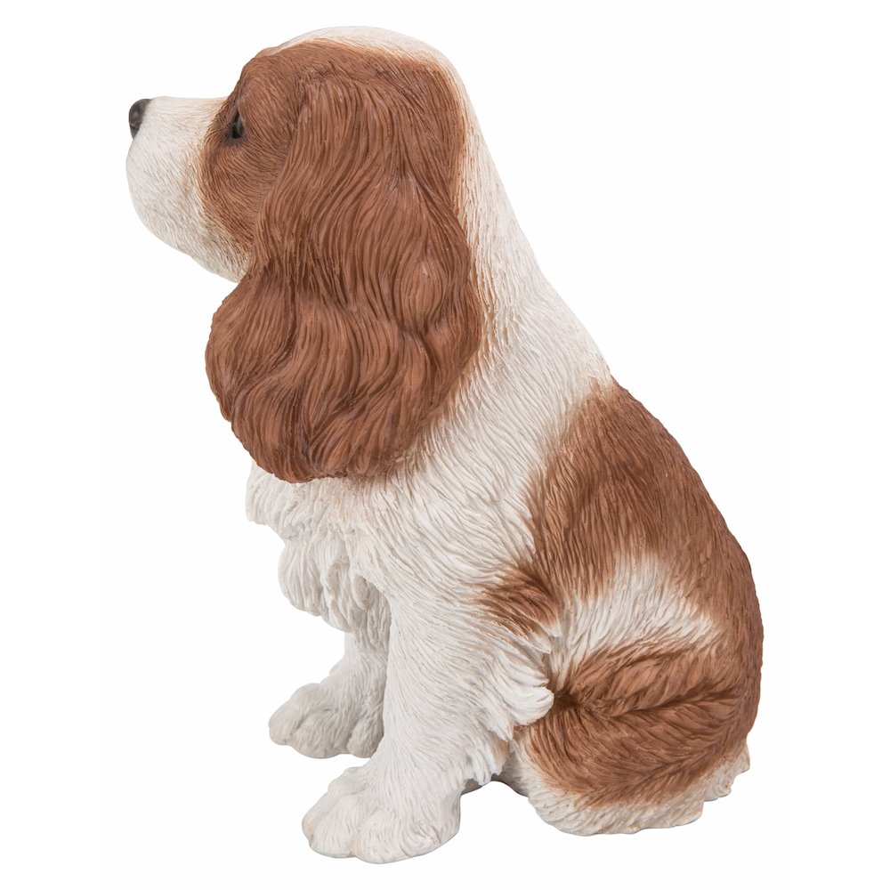 Brown/White King Charles Spaniel Sitting Statue. Picture 5