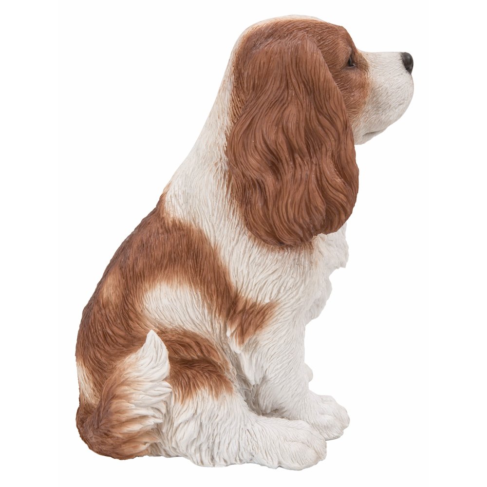 Brown/White King Charles Spaniel Sitting Statue. Picture 1
