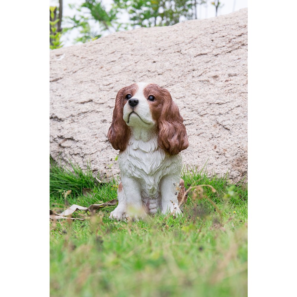 Brown/White King Charles Spaniel Sitting Statue. Picture 6