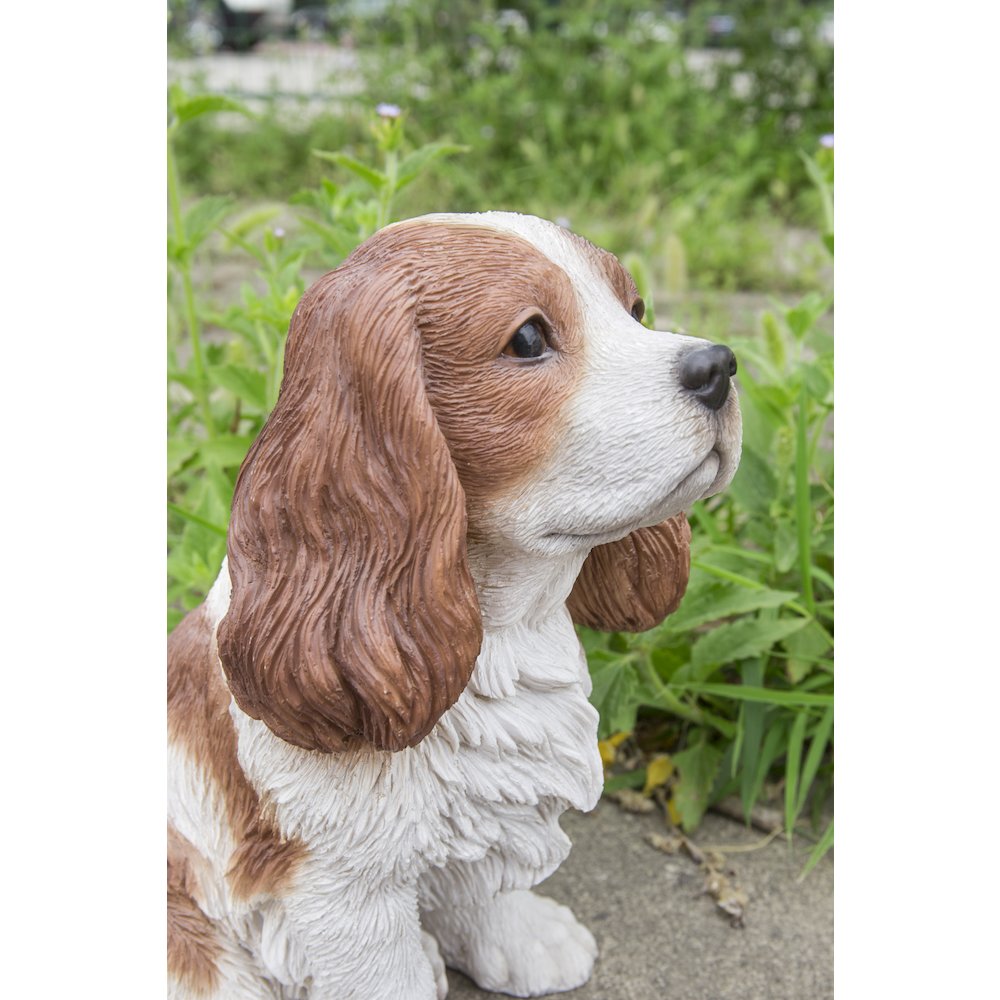 Brown/White King Charles Spaniel Sitting Statue. Picture 7