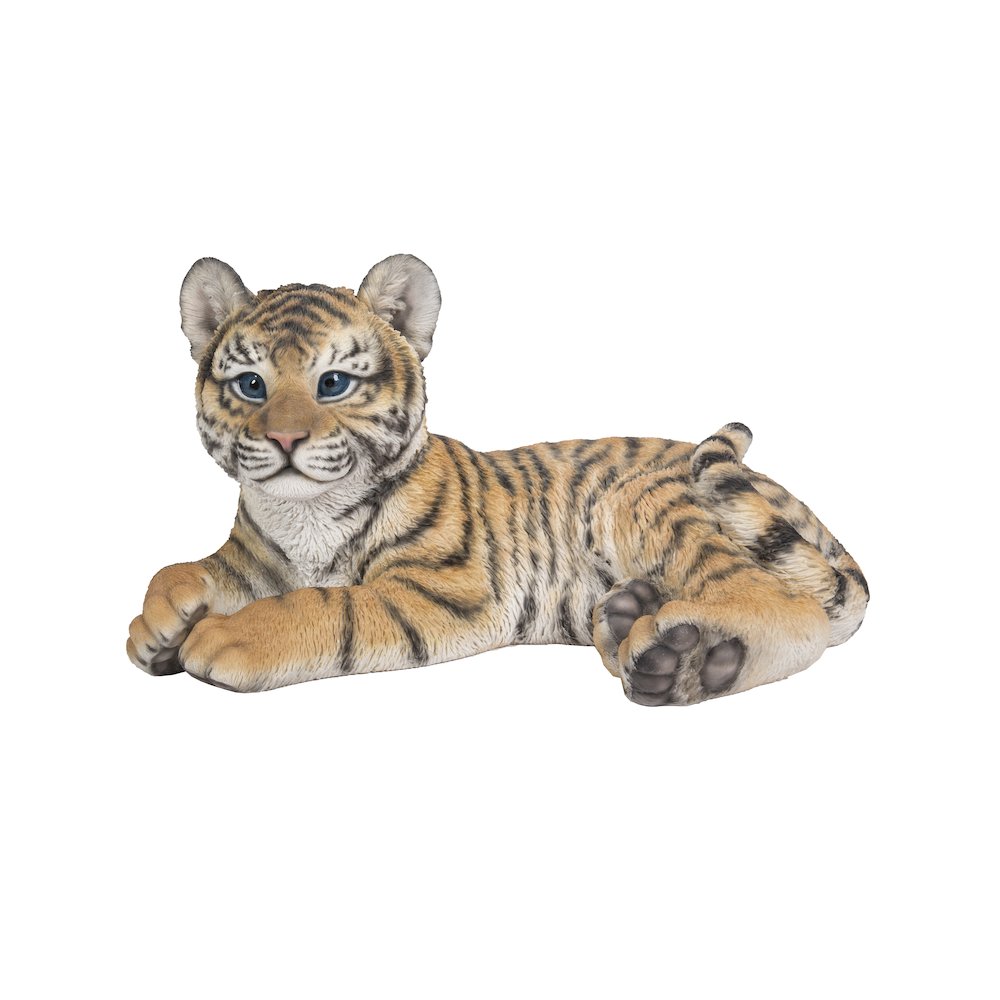 Baby Yellow Tiger Cub Laying Down Statue. Picture 2