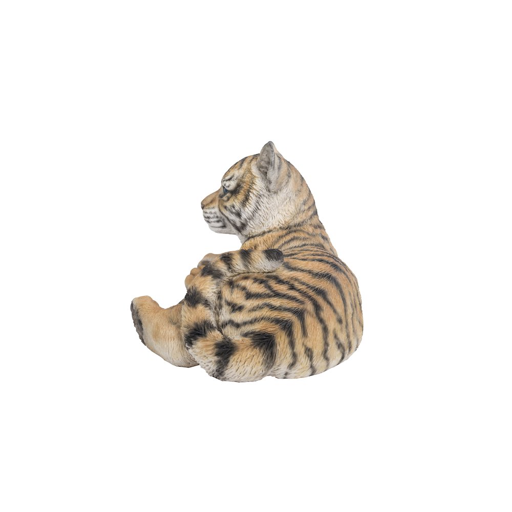 Baby Yellow Tiger Cub Laying Down Statue. Picture 4