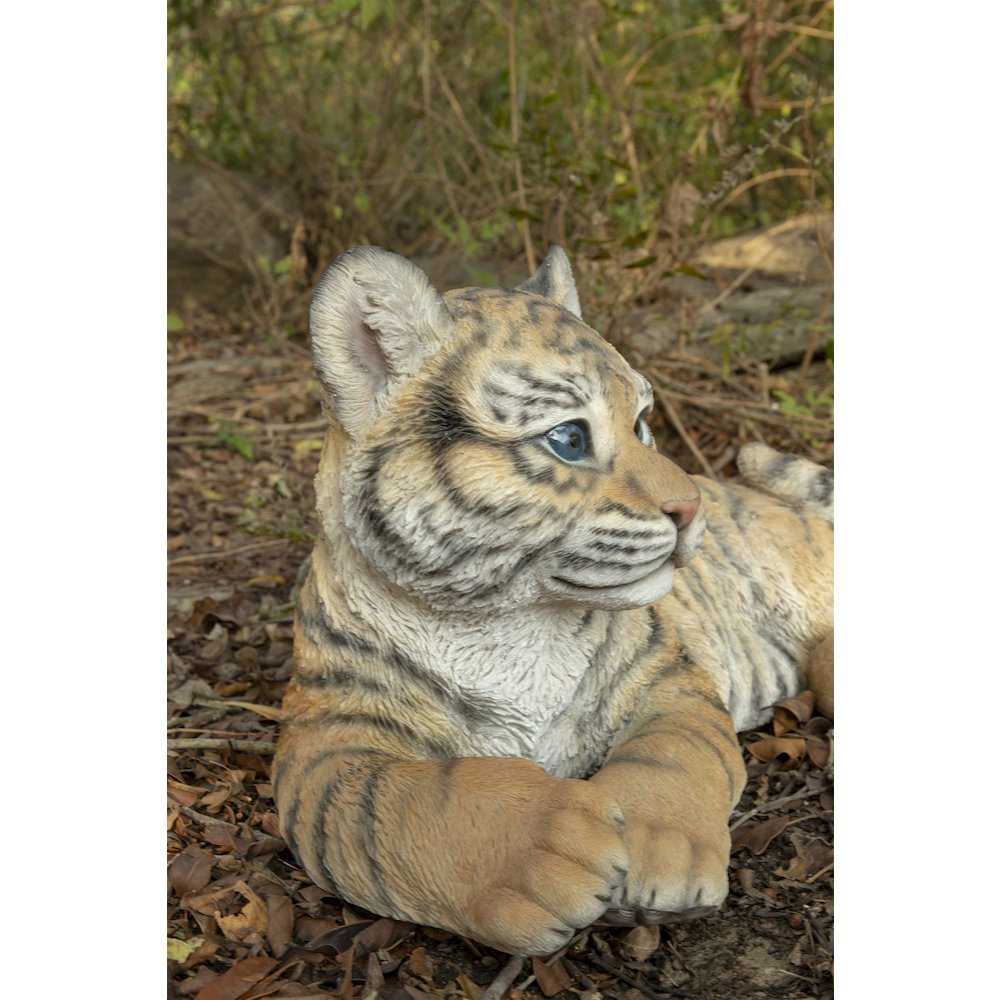 Baby Yellow Tiger Cub Laying Down Statue. Picture 6