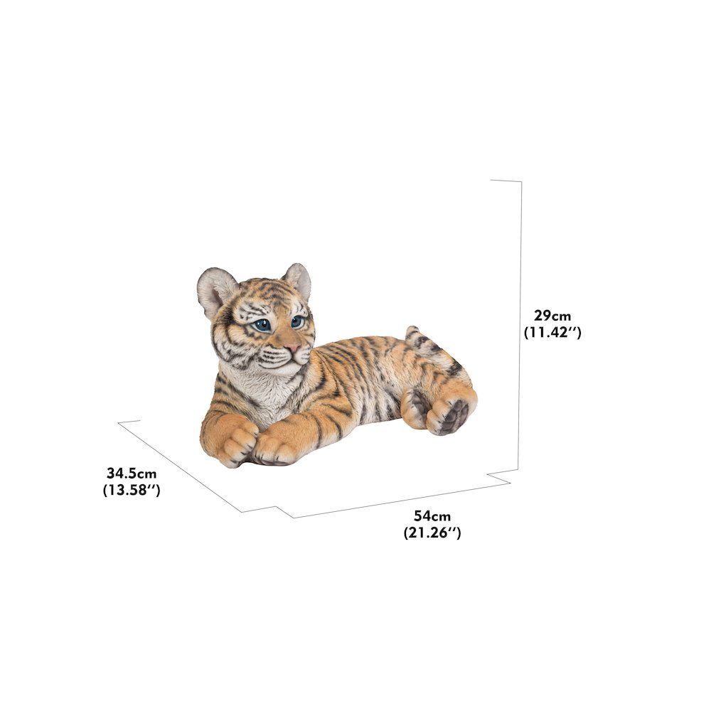 Baby Yellow Tiger Cub Laying Down Statue. Picture 7