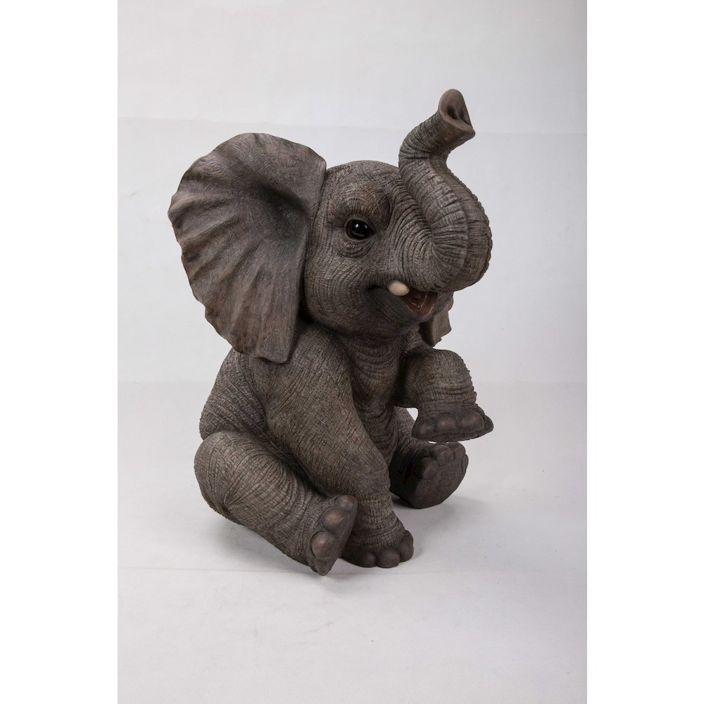 Elephant Baby Sitting W/Trunk Up Statue. Picture 2