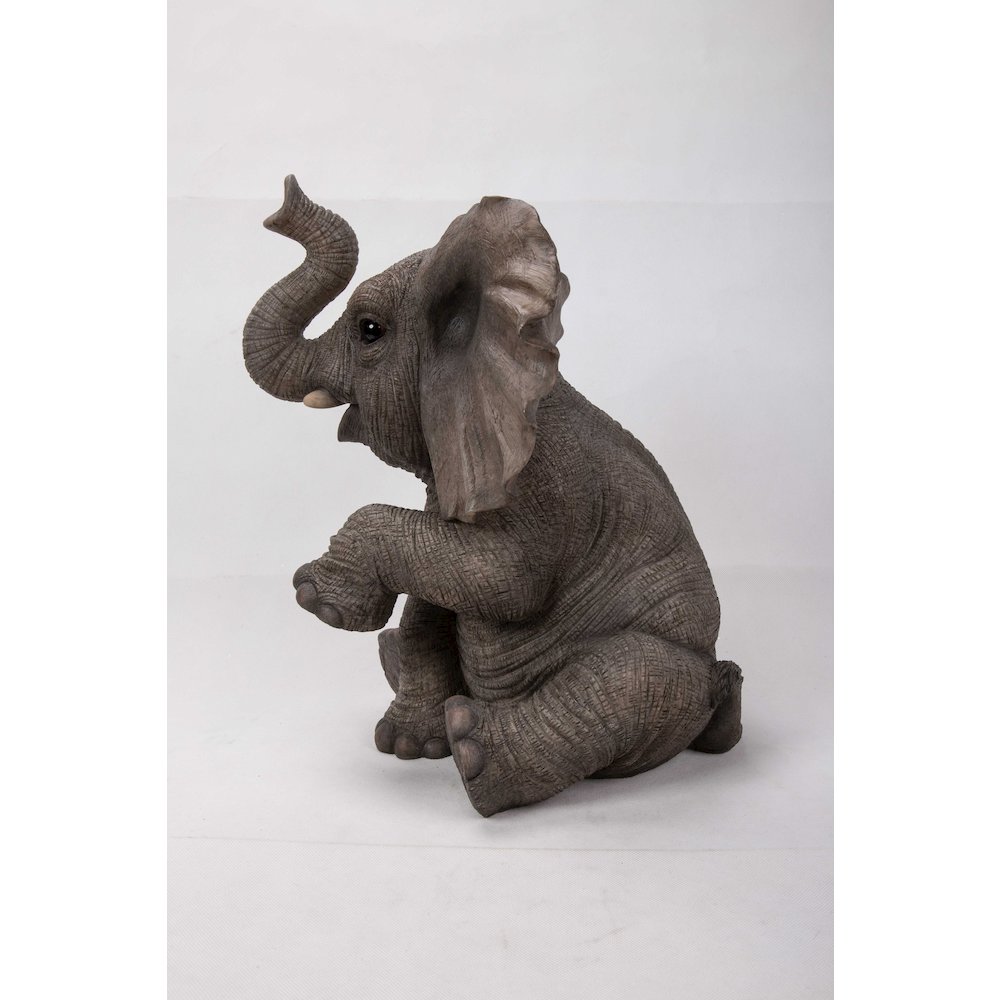 Elephant Baby Sitting W/Trunk Up Statue. Picture 4