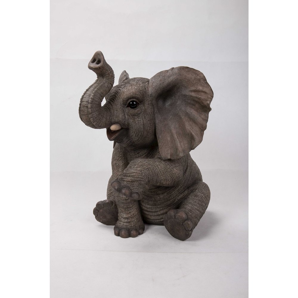 Elephant Baby Sitting W/Trunk Up Statue. Picture 1