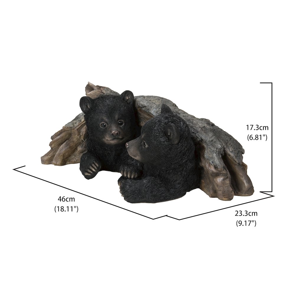 Black Bear Cubs Hiding Under Log Statue. Picture 3