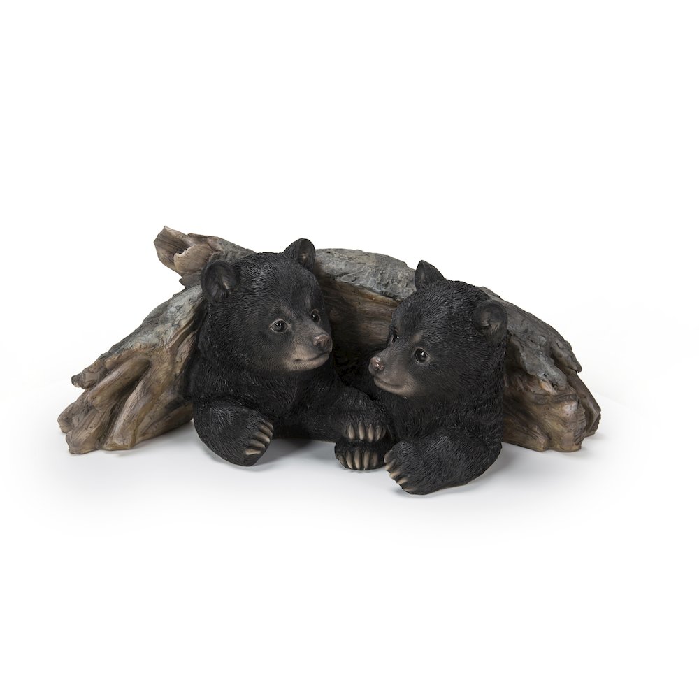 Black Bear Cubs Hiding Under Log Statue. Picture 2
