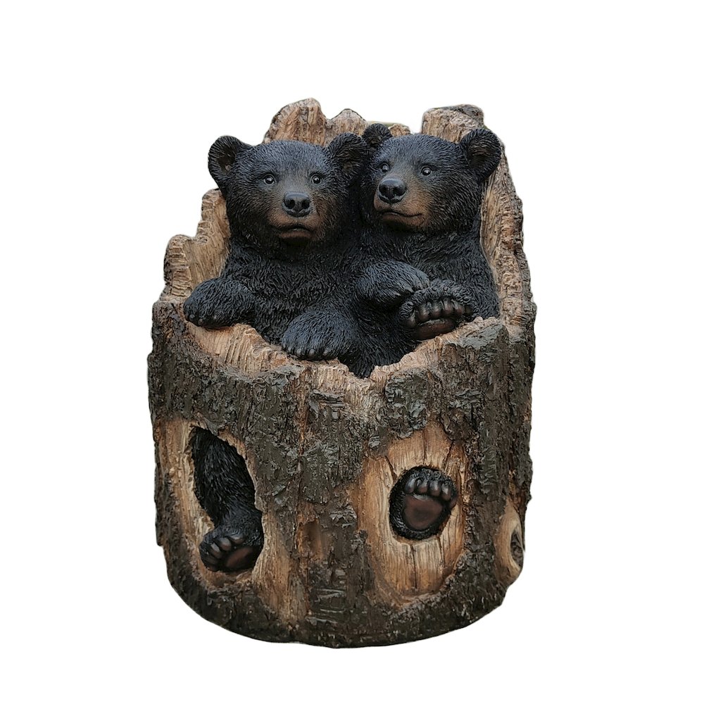 Stump Cubs Duo: Playful Polyresin Black Bear Figurine Set. Picture 1