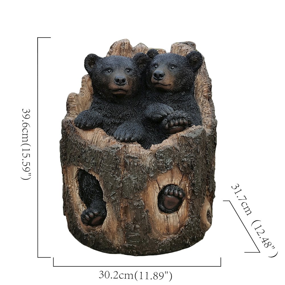 Stump Cubs Duo: Playful Polyresin Black Bear Figurine Set. Picture 3