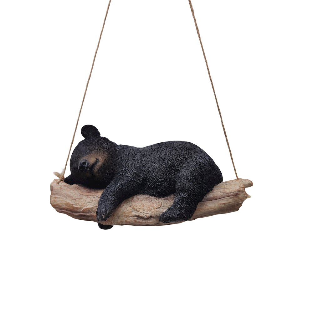 Suspended Cub Serenity: Striking Black Hanging Bear Polyresin Figurine. Picture 1