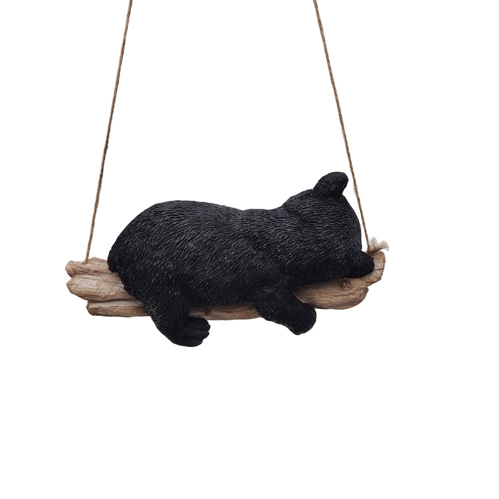 Suspended Cub Serenity: Striking Black Hanging Bear Polyresin Figurine. Picture 5
