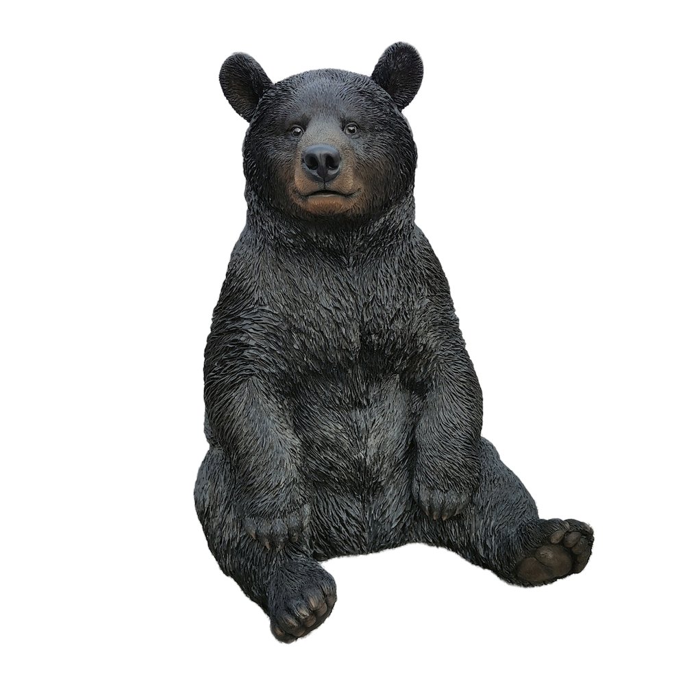 Onyx Guardian: Majestic Black Polyresin Sitting Bear Figurine. Picture 1