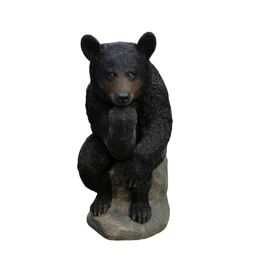 Onyx Contemplation: Intriguing Black Polyresin Thinking Bear Figurine. Picture 1