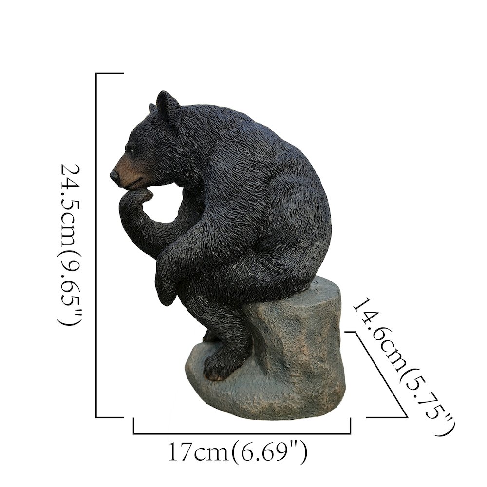 Onyx Contemplation: Intriguing Black Polyresin Thinking Bear Figurine. Picture 3
