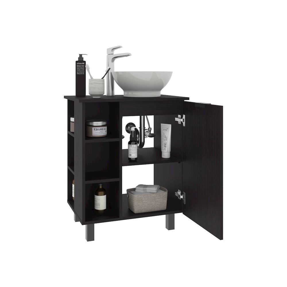 Vessel Sink Vanity With One Door Storage, Freestanding Bathroom Cabinet, Black. Picture 1