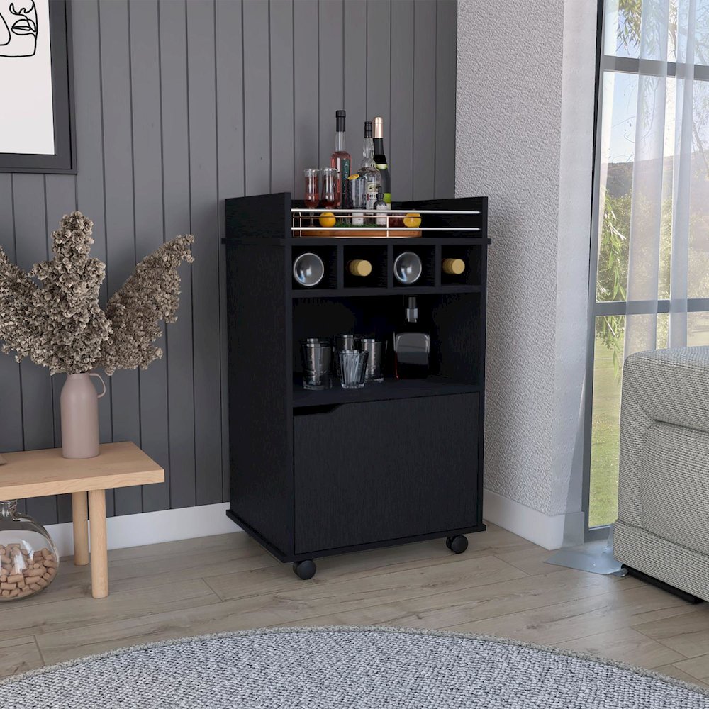 Phoenix Bar Cart Black MDF. Picture 3