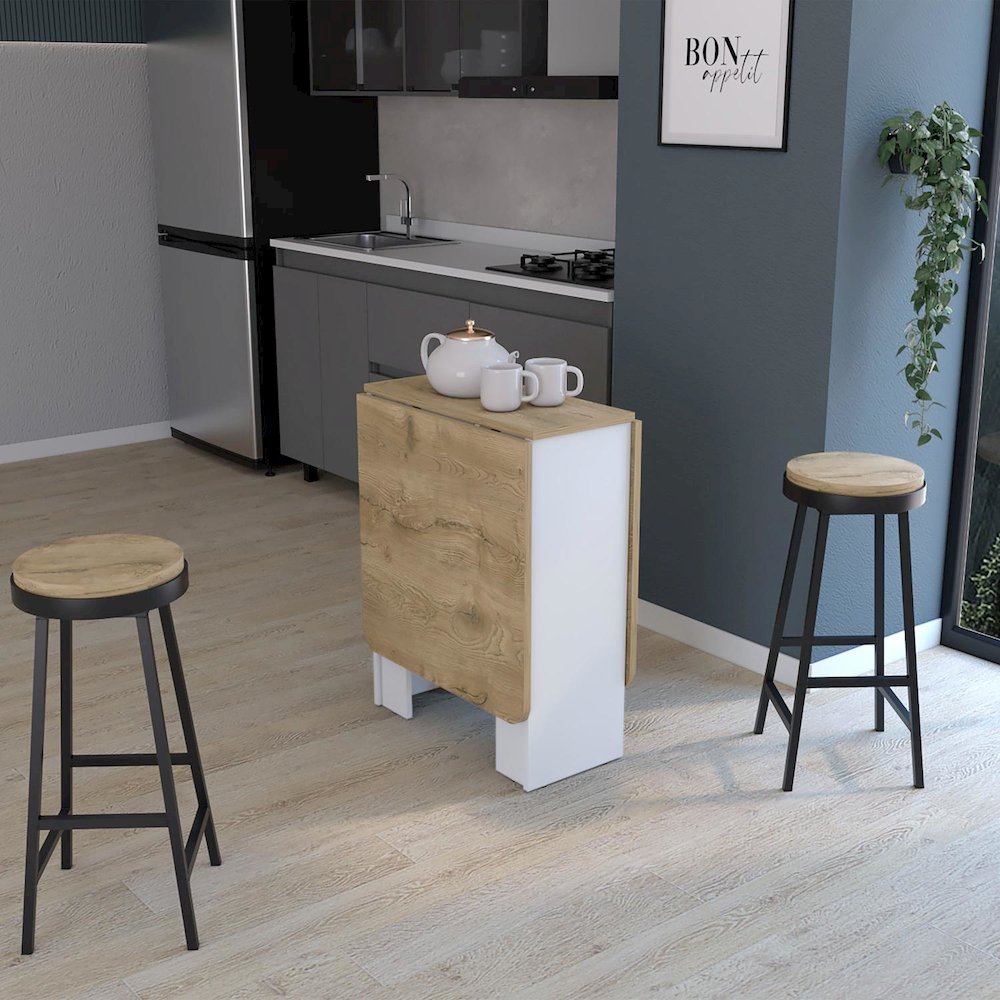 Gateleg Folding Table White / Macadamia MDF. Picture 3