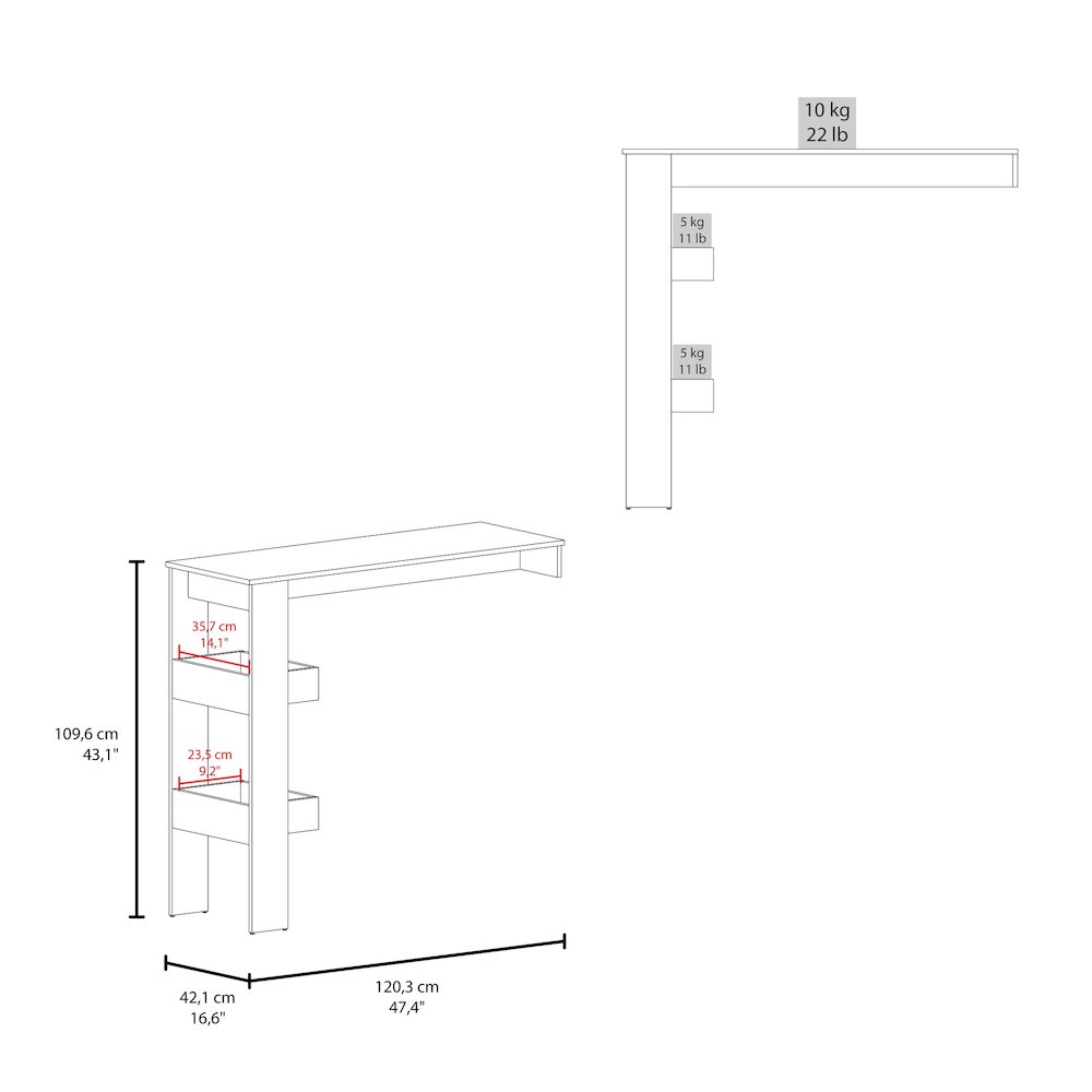 Kitchen Counter Table with Storage Shelf, Modern Design, White. Picture 3