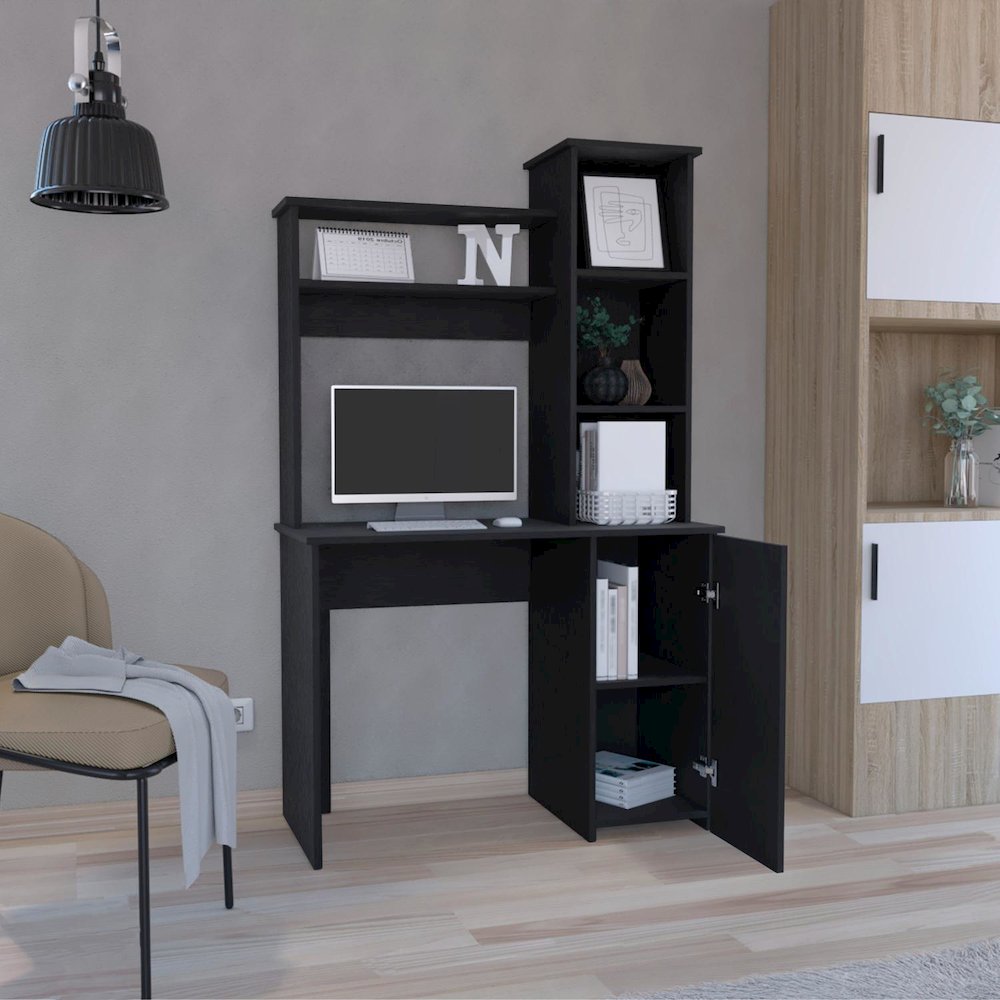 Carson Computer Desk with Hutch Black MDF. Picture 5