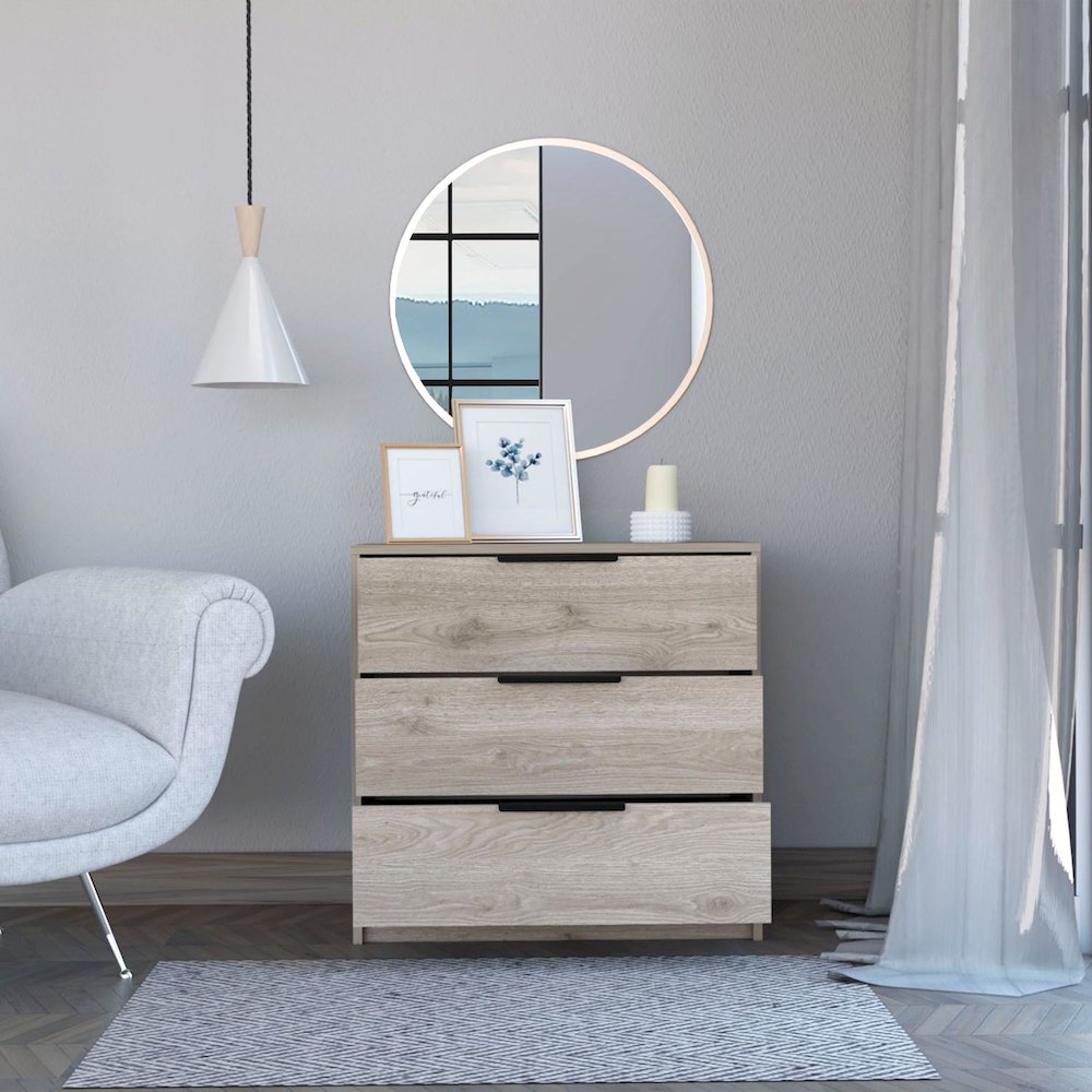 Kaia Three Drawer Dresser Light Gray MDF. Picture 5